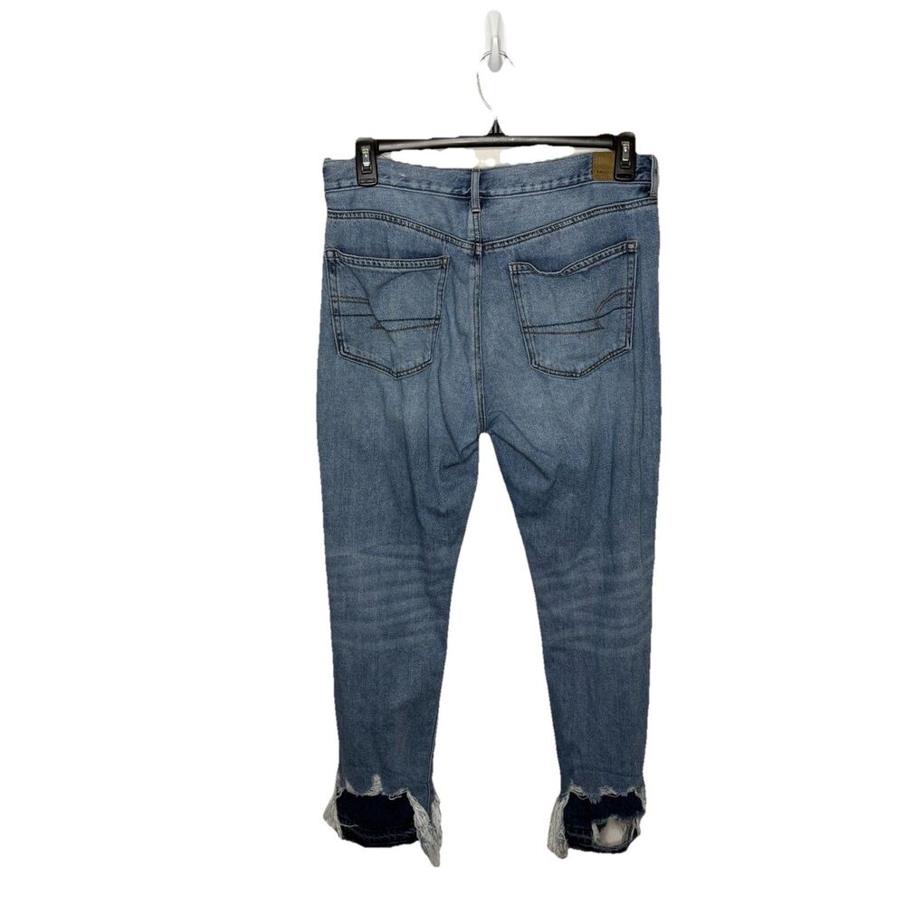 American Eagle Hi-Rise Girlfriend Jeans Destroyed Crop Cotton Denim Blue Size 12 - Picture 3 of 7